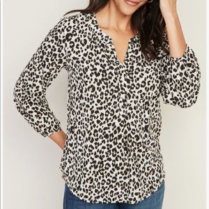 Oversized Shirred Popover Blouse for Women - Animal Print